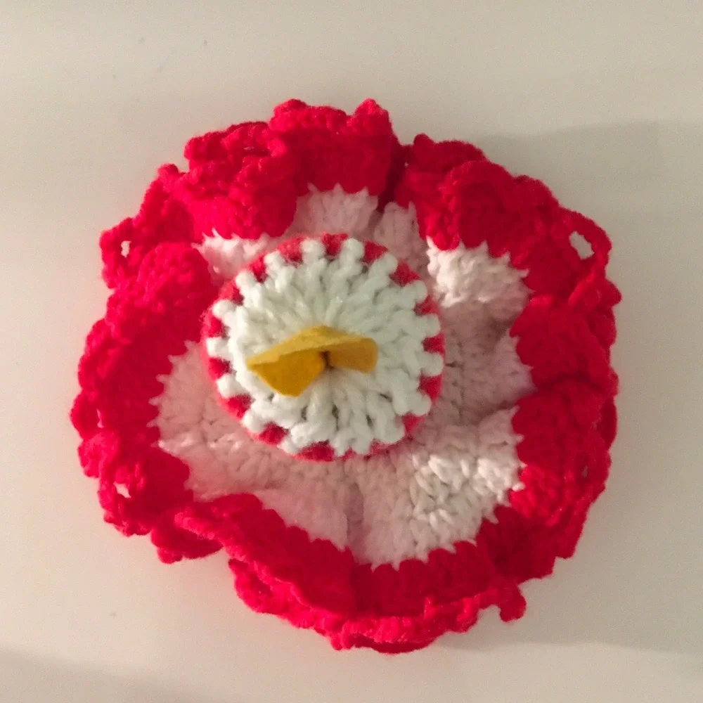Vtg‎ Handmade Pair Crochet Christmas Holiday Candle Frill Skirt Felt Flame Decor